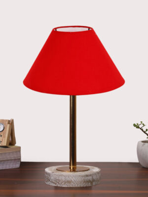 Ambika Home Luxury Premium Devansh Red cotton table lamp with  White Brushed Wood Base  & Steel Pipe (10X16.25 inches)-29 Lamp with Red Shade for Living Room, Bedroom & Hallway