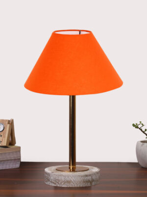 Ambika Home Luxury Premium Devansh Orange cotton table lamp with  White Brushed Wood Base  & Steel Pipe -(10X16.25 inches)-30 Lamp with Orange Shade for Living Room, Bedroom & Hallway
