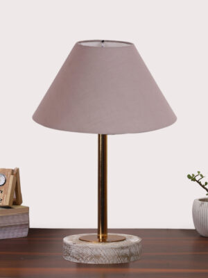 Ambika Home Luxury Premium Devansh Grey cotton table lamp with  White Brushed Wood Base  & Steel Pipe (10X16.25 inches)-32 Lamp with Grey Shade for Living Room, Bedroom & Hallway
