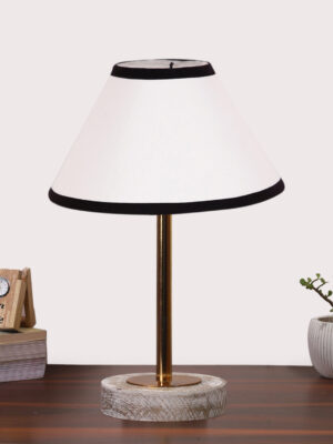 Ambika Home Luxury Premium Devansh Multicolor cotton table lamp with  White Brushed Wood Base  & Steel Pipe (10X16.25 inches)-33 Lamp with Multicolor Shade for Living Room, Bedroom & Hallway