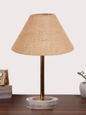 Ambika Home Luxury Premium Devansh Beige Jute table lamp with  White Brushed Wood Base  & Steel Pipe  & Steel Pipe (10X16.25 inches)-34 Lamp with Beige Shade for Living Room, Bedroom & Hallway