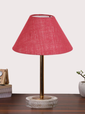Ambika Home Luxury Premium Devansh Pink Jute table lamp with  White Brushed Wood Base  & Steel Pipe (10X16.25 inches)-35 Lamp with Pink Shade for Living Room, Bedroom & Hallway