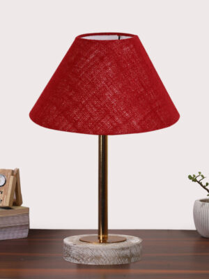 Ambika Home Luxury Premium Devansh Maroon Jute table lamp with g White Brushed Wood Base  & Steel Pipe (10X16.25 inches)-36 Lamp with Maroon Shade for Living Room, Bedroom & Hallway