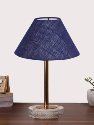 Ambika Home Luxury Premium Devansh Blue Jute table lamp with White Brushed Wood Base  & Steel Pipe (10X16.25 inches)-37 Lamp with Blue Shade for Living Room, Bedroom & Hallway