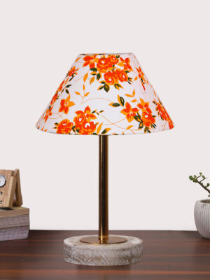 Ambika Home Luxury Premium Devansh Multicolor cotton table lamp with  White Brushed Wood Base  & Steel Pipe (10X16.25 inches)-39 Lamp with Multi Shade for Living Room, Bedroom & Hallway