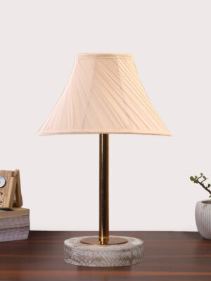 Ambika Home Luxury Premium Devansh Off-white cotton Vintage Cross Pleated   lamp with White Brushed Wood Base  & Steel Pipe  (12x17.75) Lamp with off-white Shade for Living Room, Bedroom & Hallway