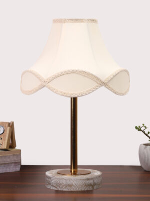 Ambika Home Luxury Premium Devansh Off-white cotton Vintage  lamp with White Brushed Wood Base  & Steel Pipe  (12x19.25) Lamp with off-white Shade for Living Room, Bedroom & Hallway