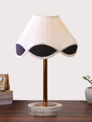 Ambika Home Luxury Premium Devansh Multi-Color cotton Vintage  lamp with White Brushed Wood Base  & Steel Pipe  (12x19.25) Lamp with off-white Shade for Living Room, Bedroom & Hallway