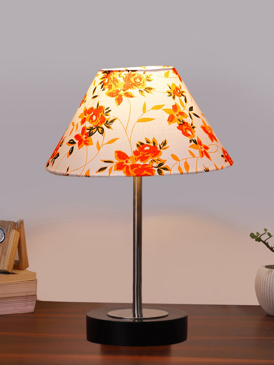 Ambika Home Luxury Premium Devansh Multicolor cotton table lamp with Black wood base & Steel Pipe (10X16.25 inches)-39 Lamp with Multi Shade for Living Room, Bedroom & Hallway - Image 2