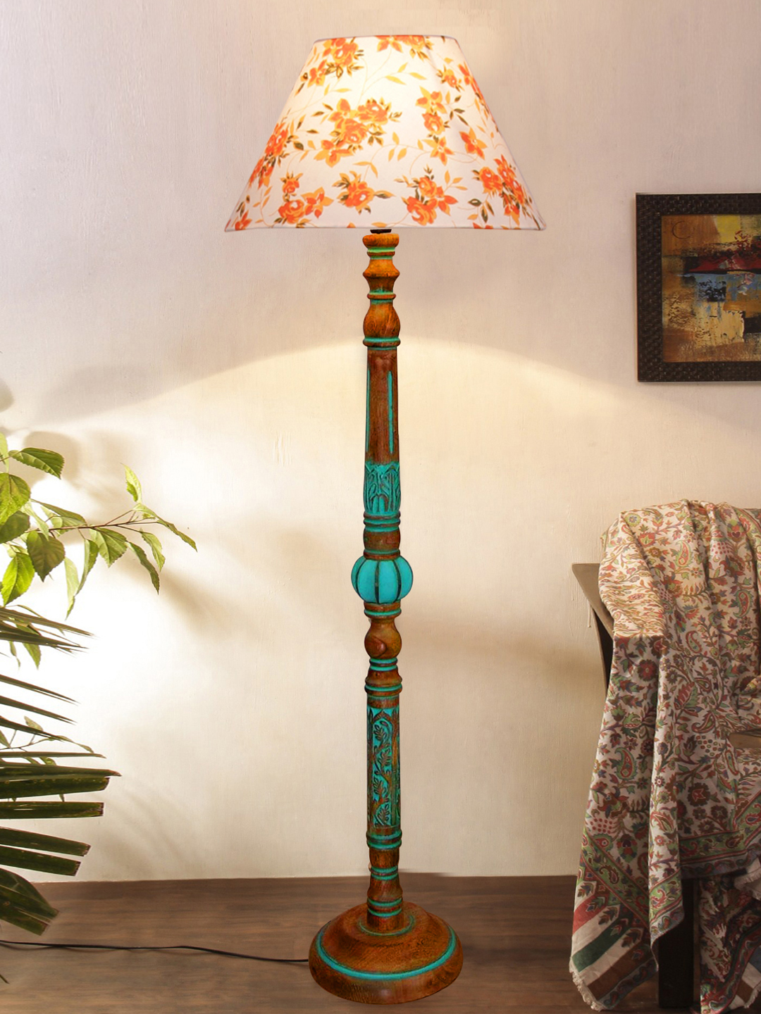 Ambika Home MULTI Shade Wooden Floor Lamp for Living Room, Bedroom & Hallway | Modern Wood Standing Lamp | B22 Holder | Hotel & Guest Room Decor - Image 2