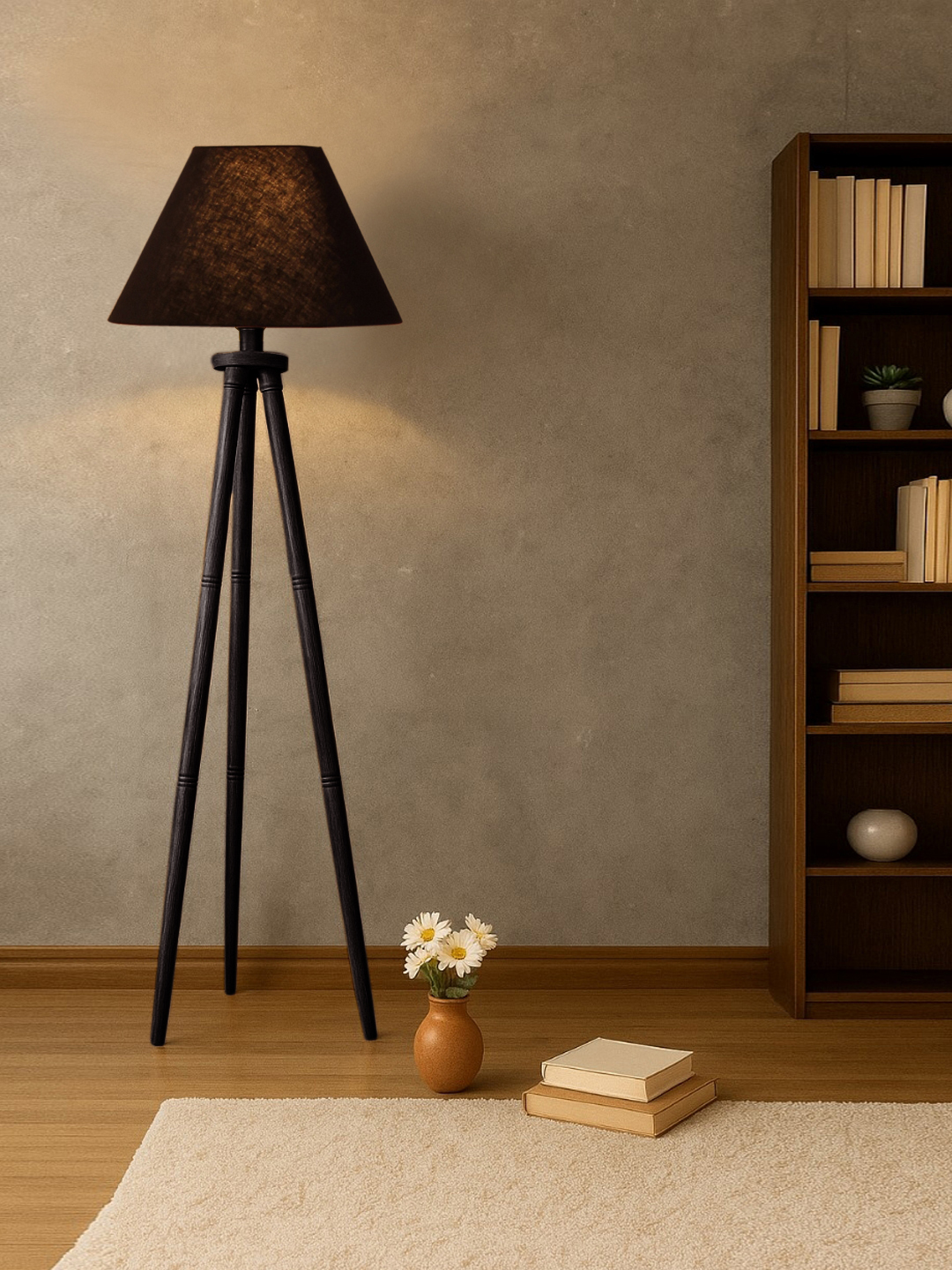 Ambika Home Off-white Shade Wooden Tripod Floor Lamp for Living Room, Bedroom & Hotel Decor | E27 Holder Included Bulb - Image 2