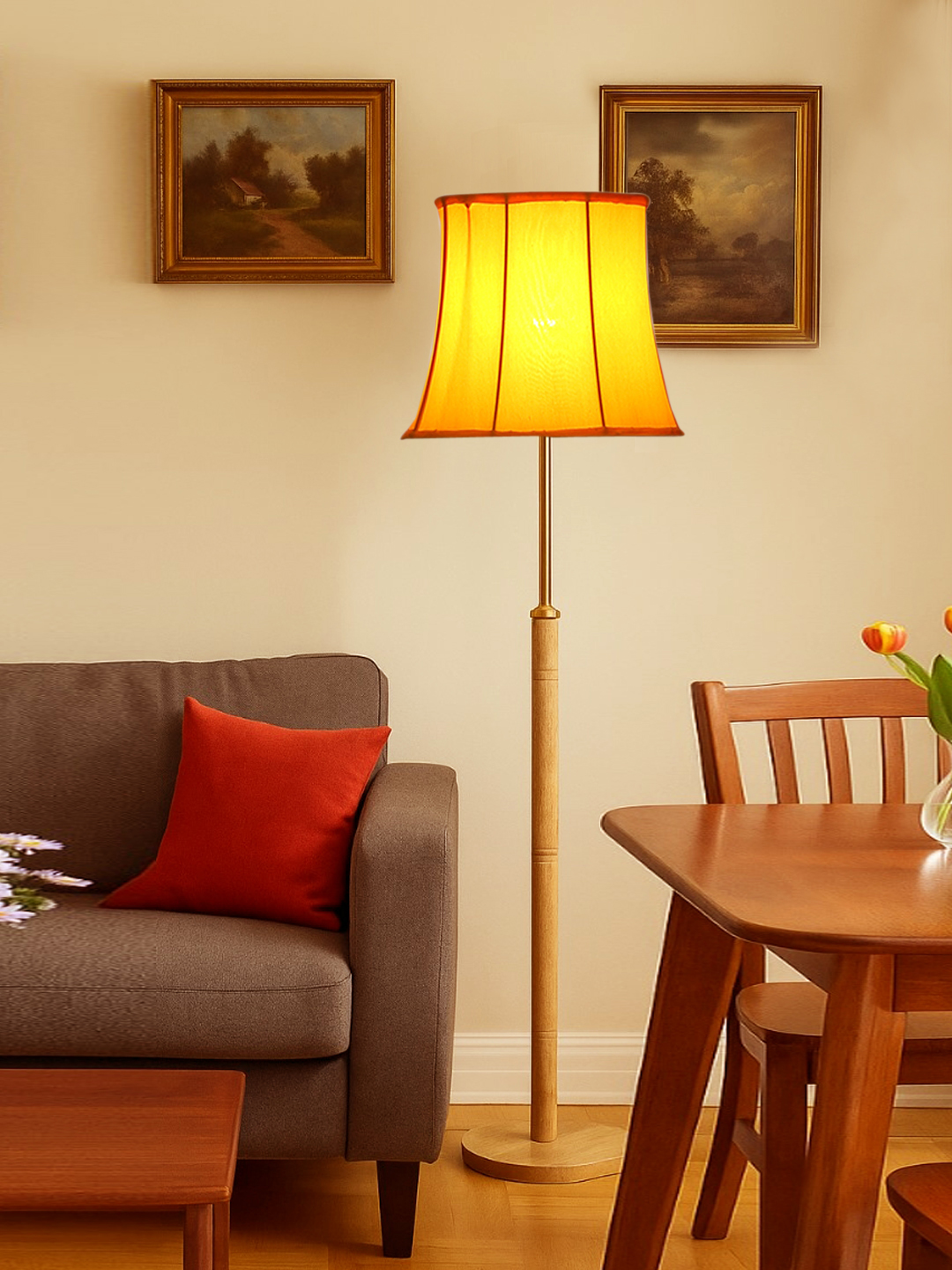 Ambika Home Yellow Shade Premium Floor Lamp for Living Room, Bedroom & Hallway | Decorative Standing Light | E27 Holder Included Bulb - Image 2