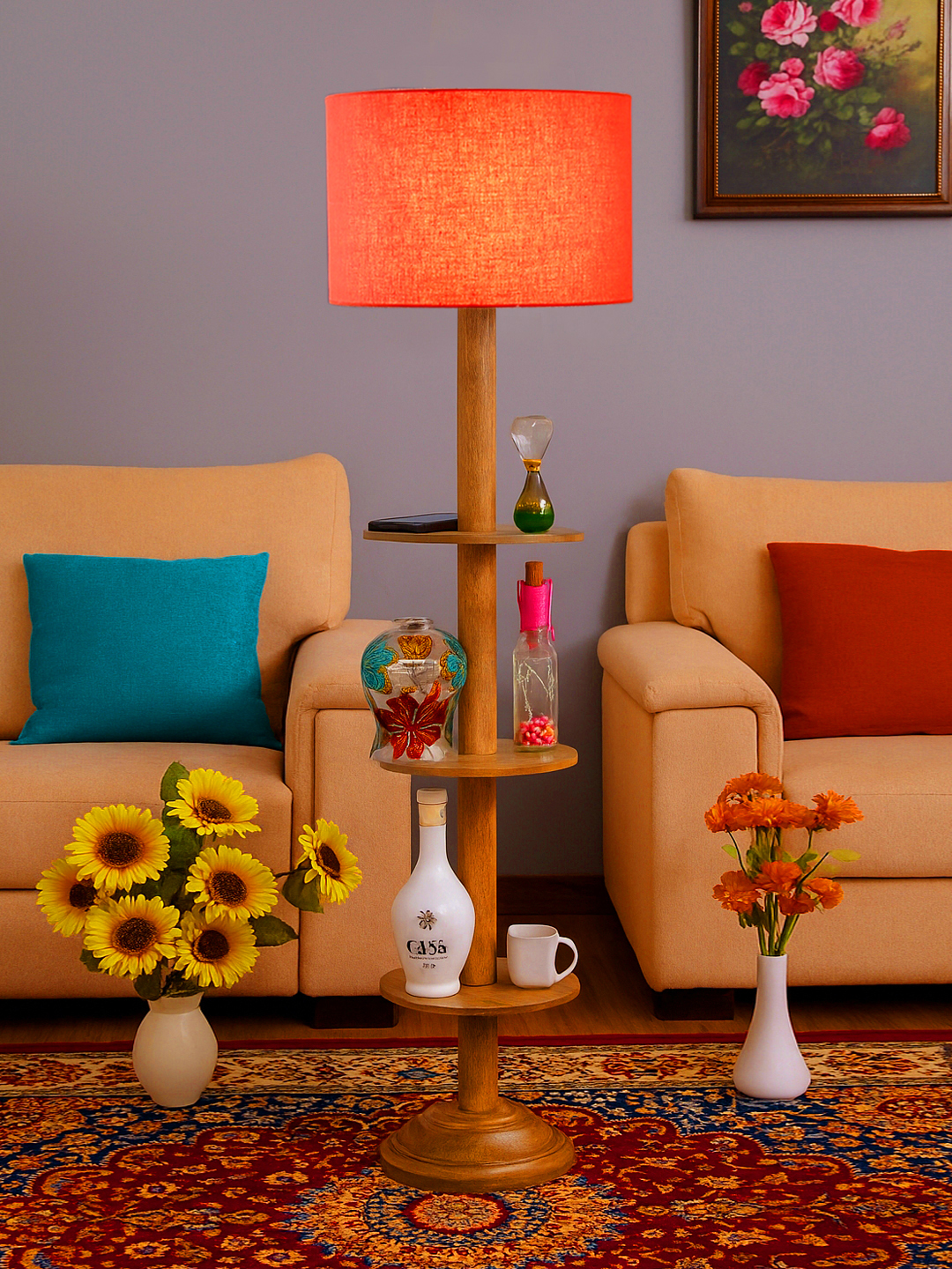 Ambika Home Orange Shade Premium Floor Lamp for Living Room, Bedroom & Hallway | Decorative Standing Light | E27 Holder Included Bulb - Image 2