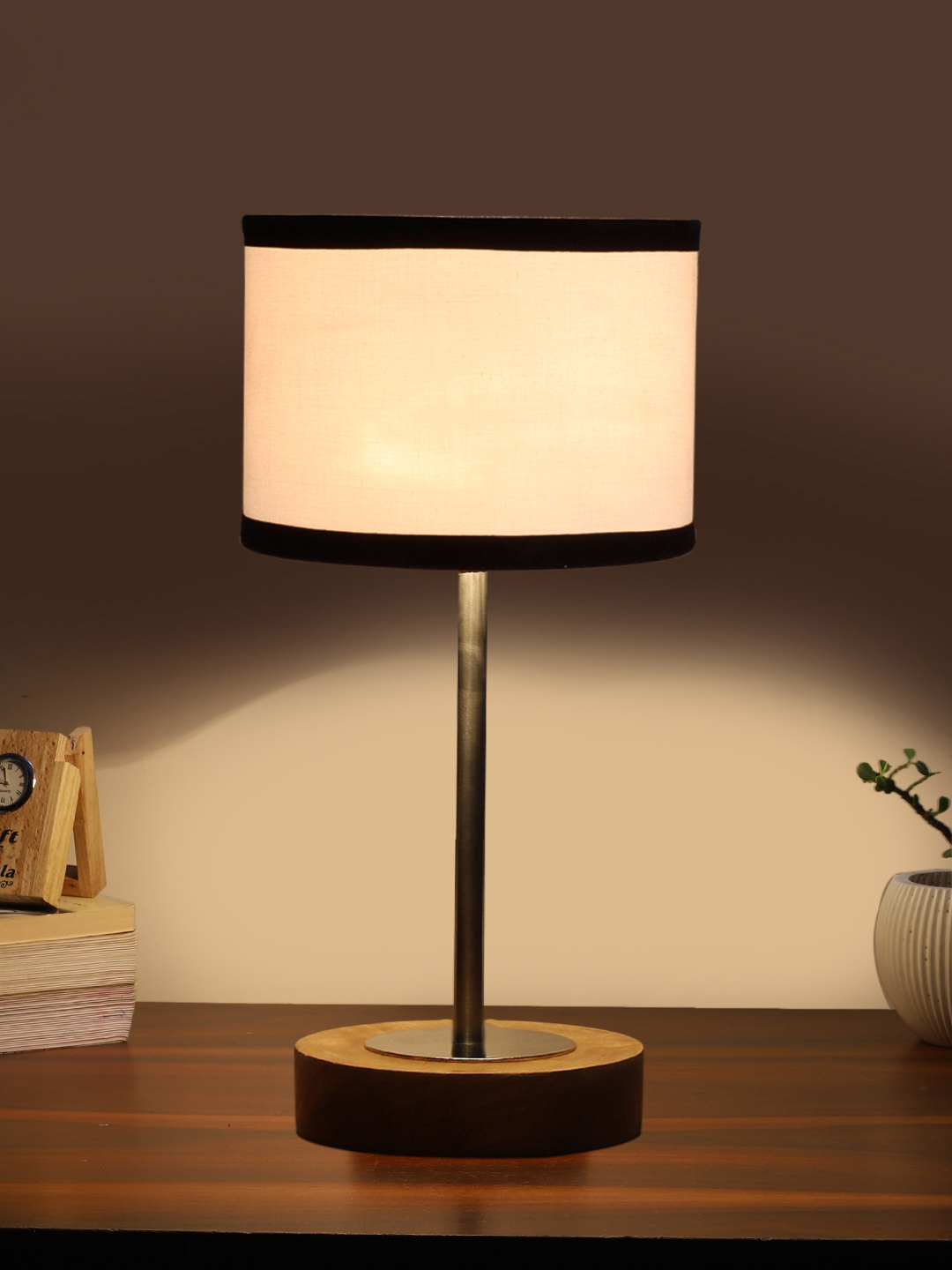 Ambika Home Luxury Premium Devansh Multicolor cotton table lamp with Natural Wood Base & Steel Pipe (7X17 inches)-8 Lamp with Multicolor Shade for Living Room, Bedroom & Hallway - Image 3