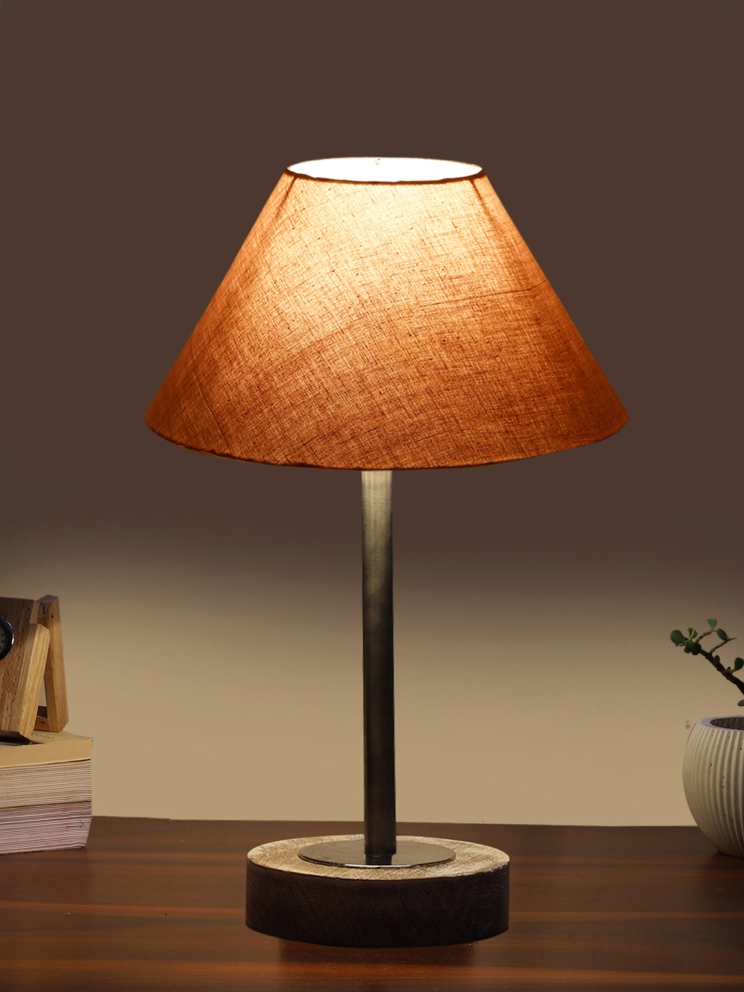 Ambika Home Luxury Premium Devansh Grey cotton table lamp with White Brushed Wood Base & Golden finish Metal (10X16.25 inches)-32 Lamp with Grey Shade for Living Room, Bedroom & Hallway - Image 3