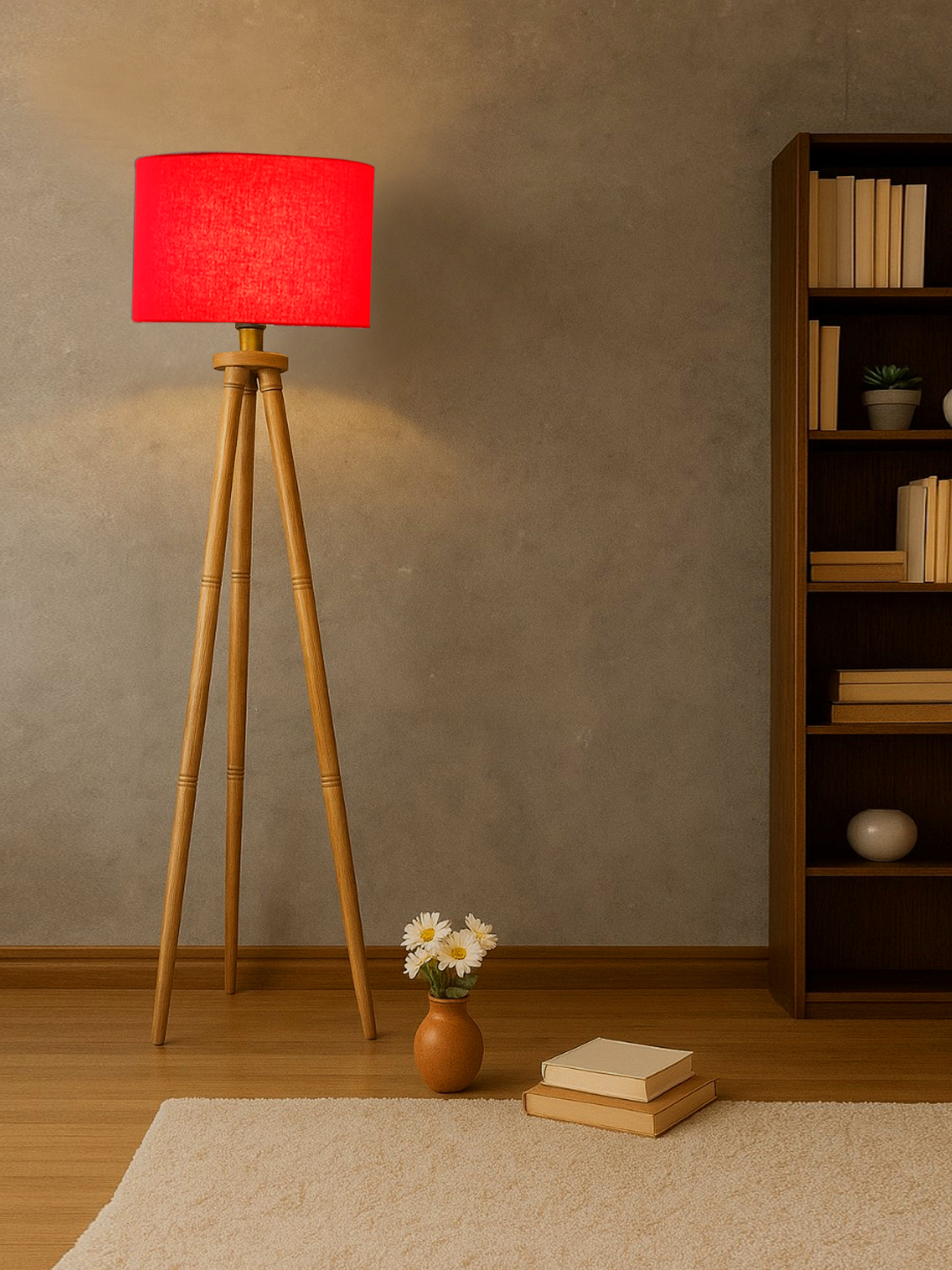 Ambika Home Modern Red Natural Tripod Standing Lamp for Bedroom, Lounge & Reading Corner | E27 Holder Included Bulb - Image 3