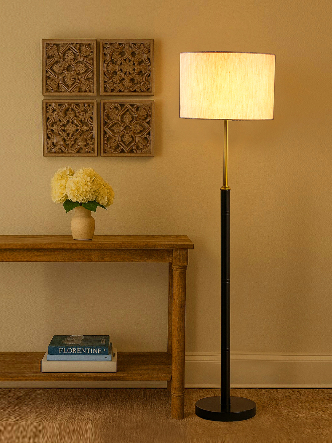 Ambika Home Off-white Shade Premium Floor Lamp for Living Room, Bedroom & Hallway | Decorative Standing Light | E27 Holder Included Bulb - Image 3