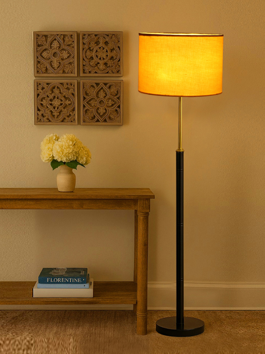 Ambika Home Yellow Shade Premium Floor Lamp for Living Room, Bedroom & Hallway | Decorative Standing Light | E27 Holder Included Bulb - Image 3