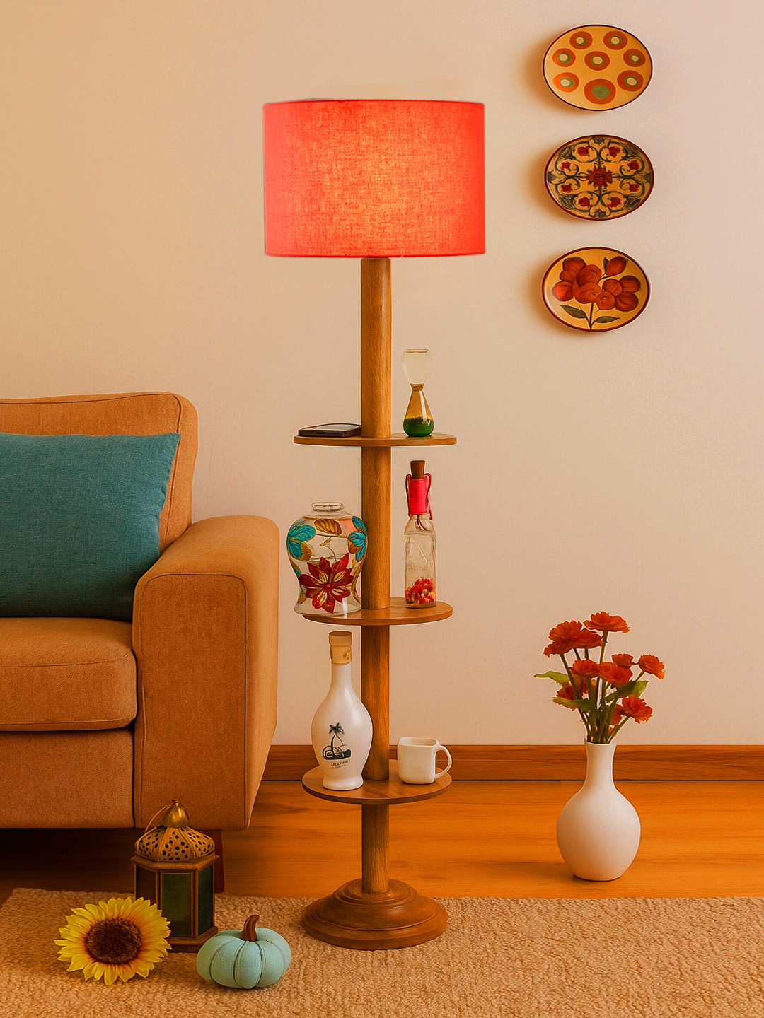 Ambika Home Orange Shade Premium Floor Lamp for Living Room, Bedroom & Hallway | Decorative Standing Light | E27 Holder Included Bulb - Image 3