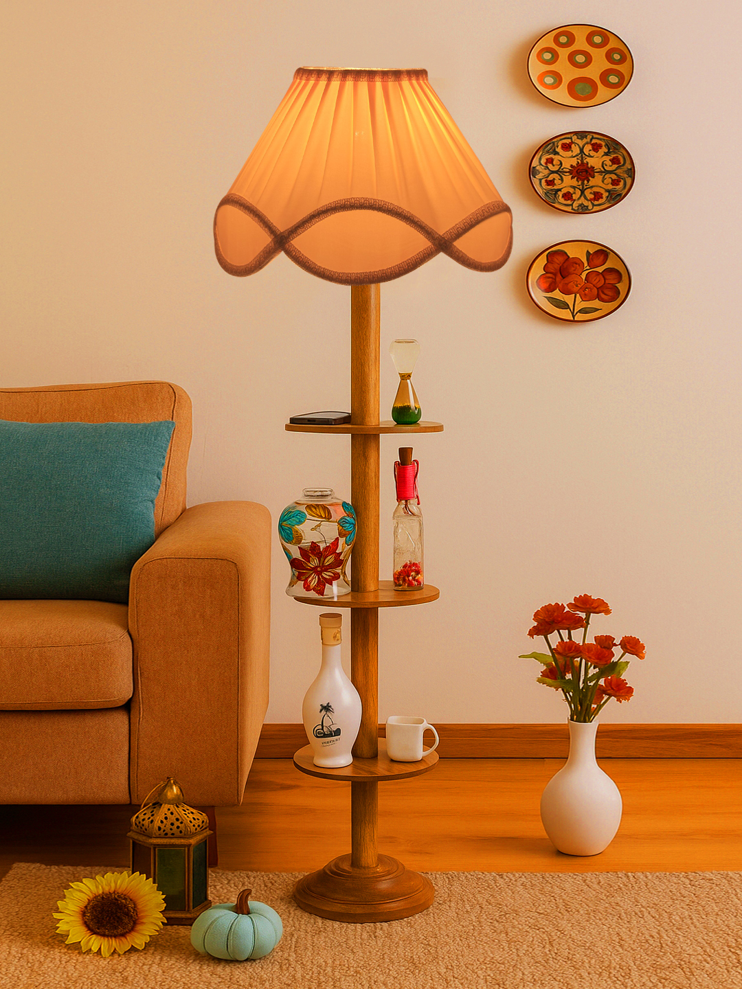 Ambika Home Off-white Shade Premium Floor Lamp for Living Room, Bedroom & Hallway | Decorative Standing Light | E27 Holder Included Bulb - Image 3