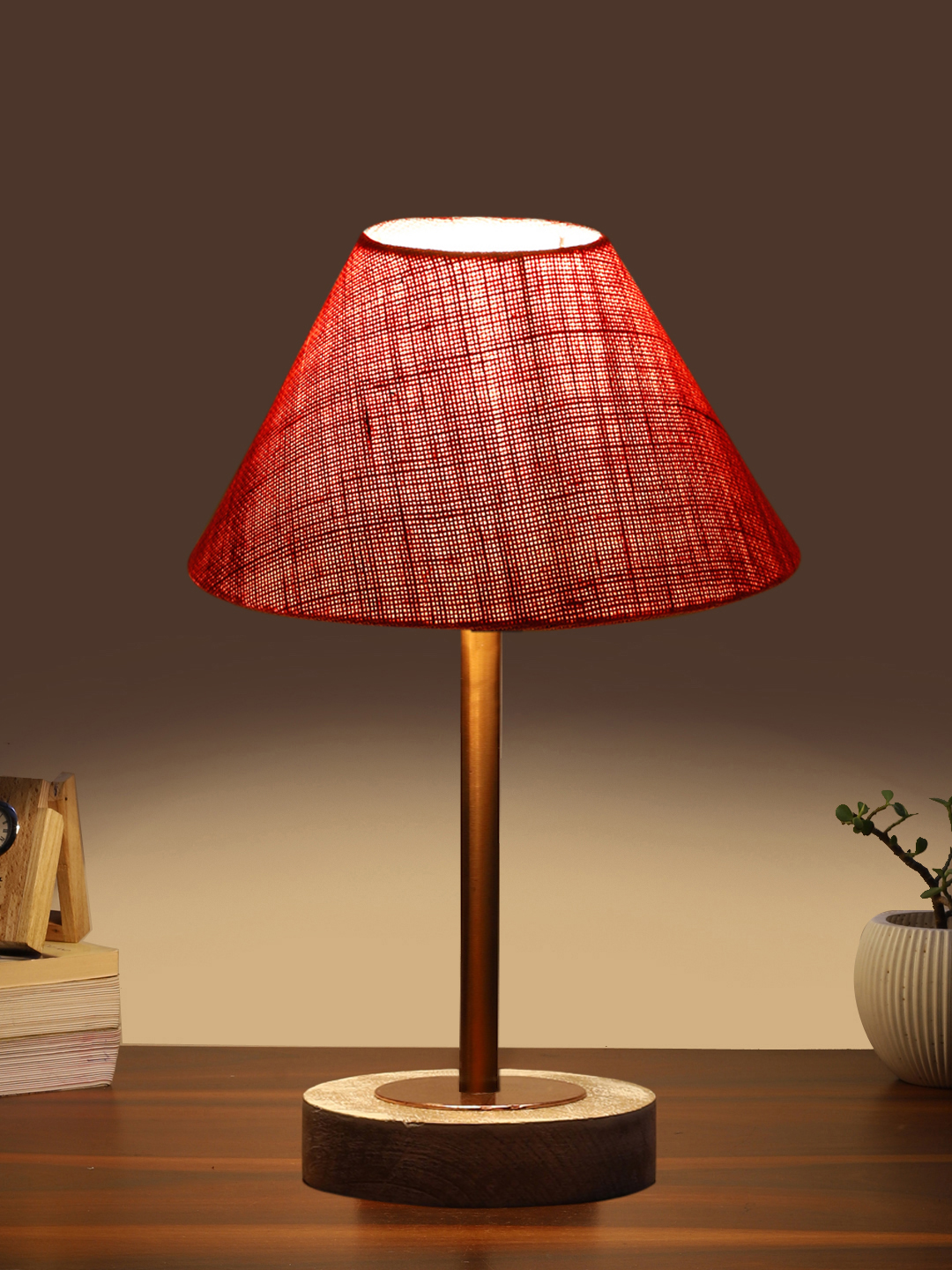 Ambika Home Luxury Premium Devansh Pink Jute table lamp with White Brushed Wood Base & Copper finish Metal (10X16.25 inches)-35 Lamp with Pink Shade for Living Room, Bedroom & Hallway - Image 3