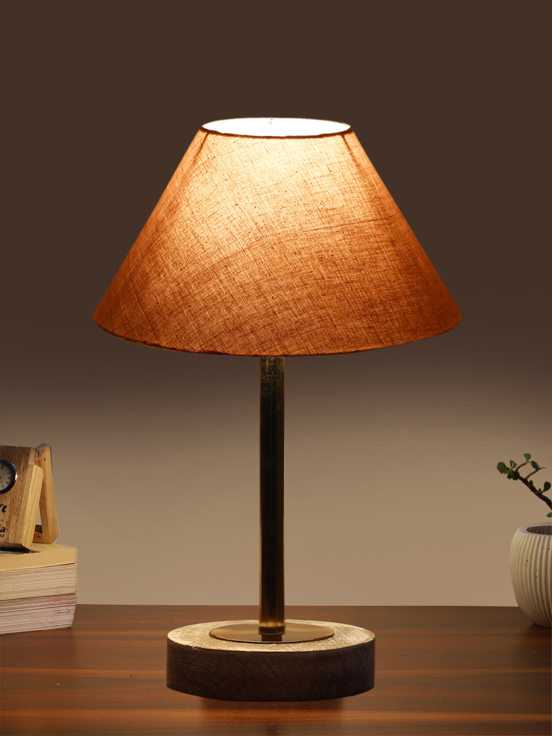 Ambika Home Luxury Premium Devansh Grey cotton table lamp with White Brushed Wood Base & Steel Pipe (10X16.25 inches)-32 Lamp with Grey Shade for Living Room, Bedroom & Hallway - Image 3