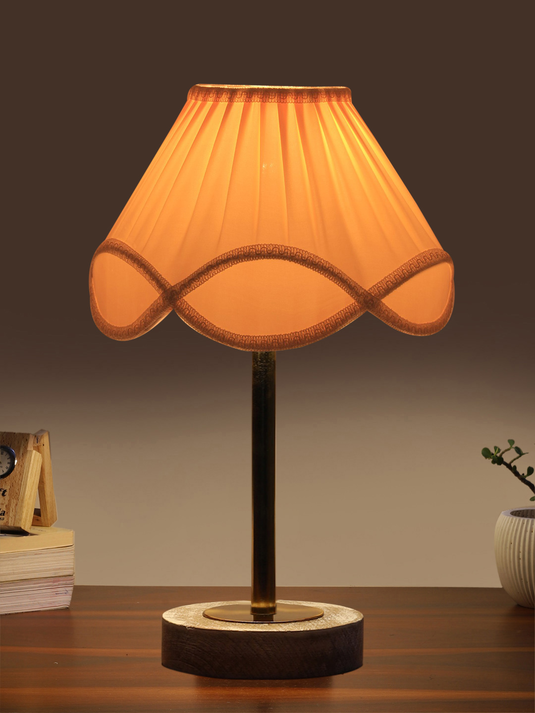 Ambika Home Luxury Premium Devansh Off-white cotton Vintage lamp with White Brushed Wood Base & Steel Pipe (12x19.25) Lamp with off-white Shade for Living Room, Bedroom & Hallway - Image 3