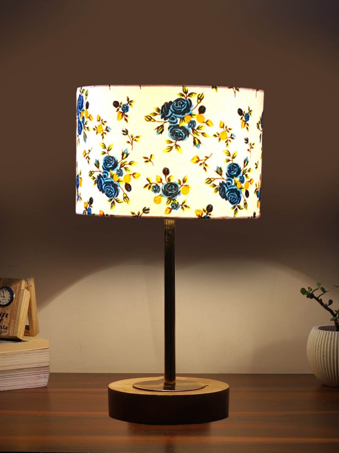 Ambika Home Luxury Premium Devansh Multicolor cotton table lamp with Natural Wood Base & Golden Pipe (7X17 inches)-15 Lamp with Multicolor Shade for Living Room, Bedroom & Hallway - Image 3