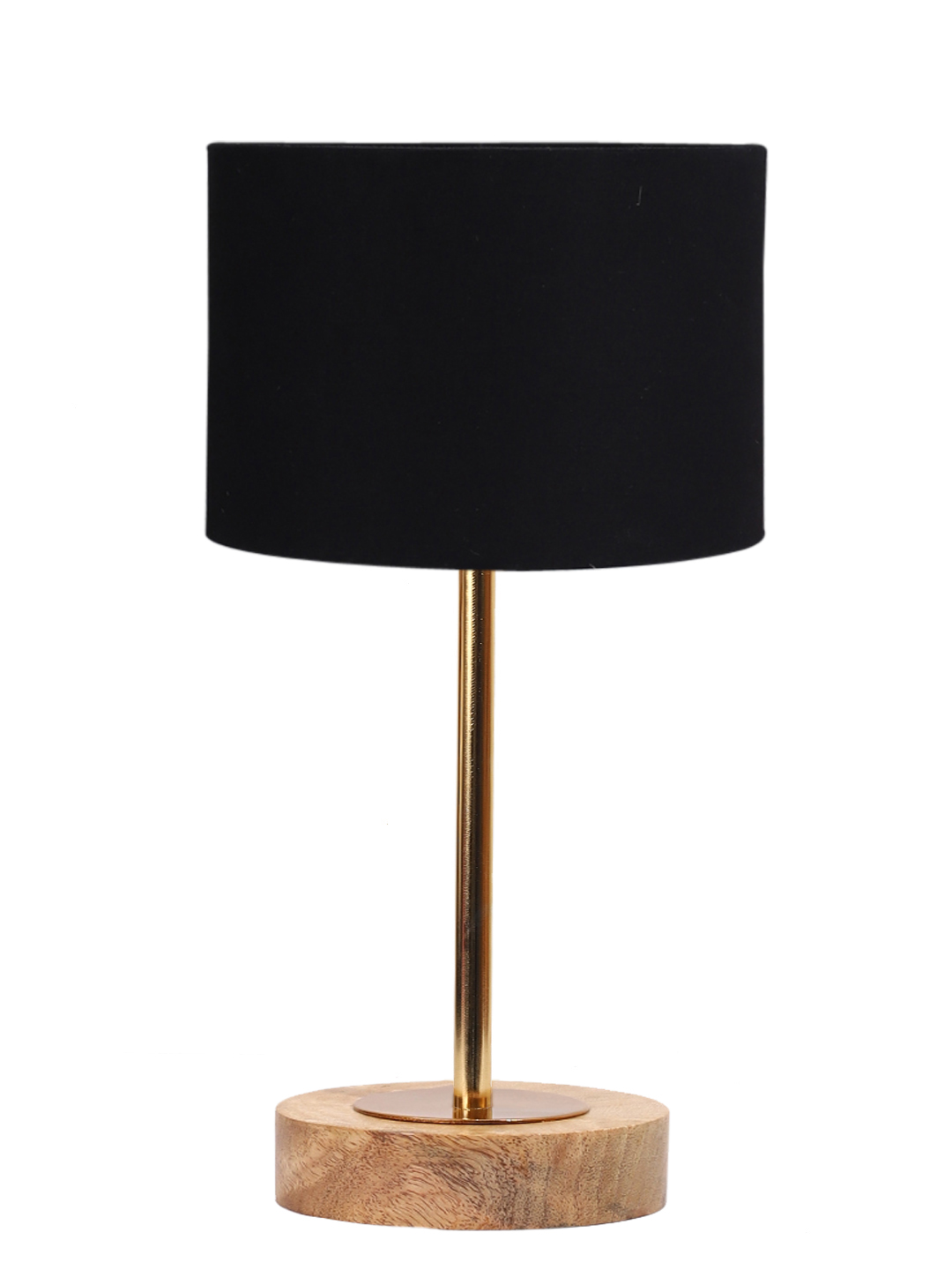 Ambika Home Luxury Premium Devansh Black cotton table lamp with Natural Wood Base & Golden Pipe (7X17 inches)-3 Lamp with Black Shade for Living Room, Bedroom & Hallway - Image 4