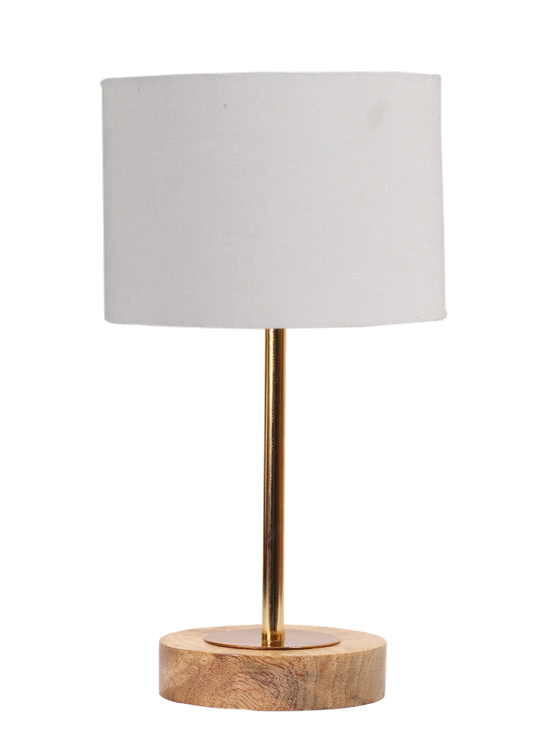 Ambika Home Luxury Premium Devansh Grey cotton table lamp with Natural Wood Base & Golden Pipe (7X17 inches)-7 Lamp with Grey Shade for Living Room, Bedroom & Hallway - Image 4
