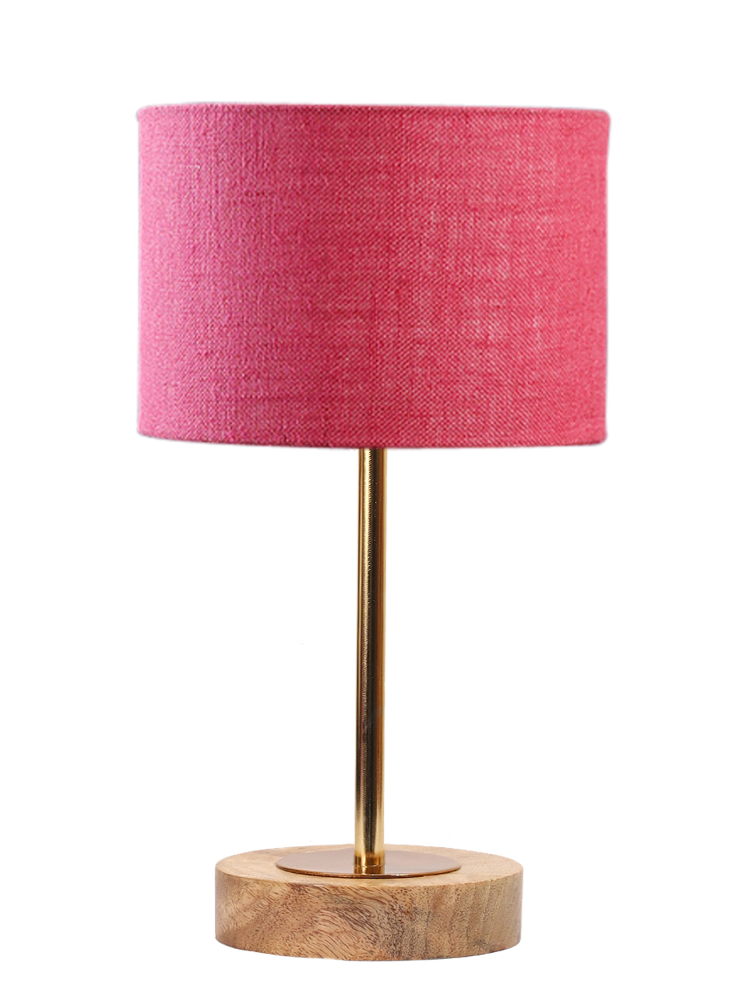 Ambika Home Luxury Premium Devansh Pink Jute table lamp with Natural Wood Base & Golden Pipe (7X17 inches)-11 Lamp with Pink Shade for Living Room, Bedroom & Hallway - Image 4