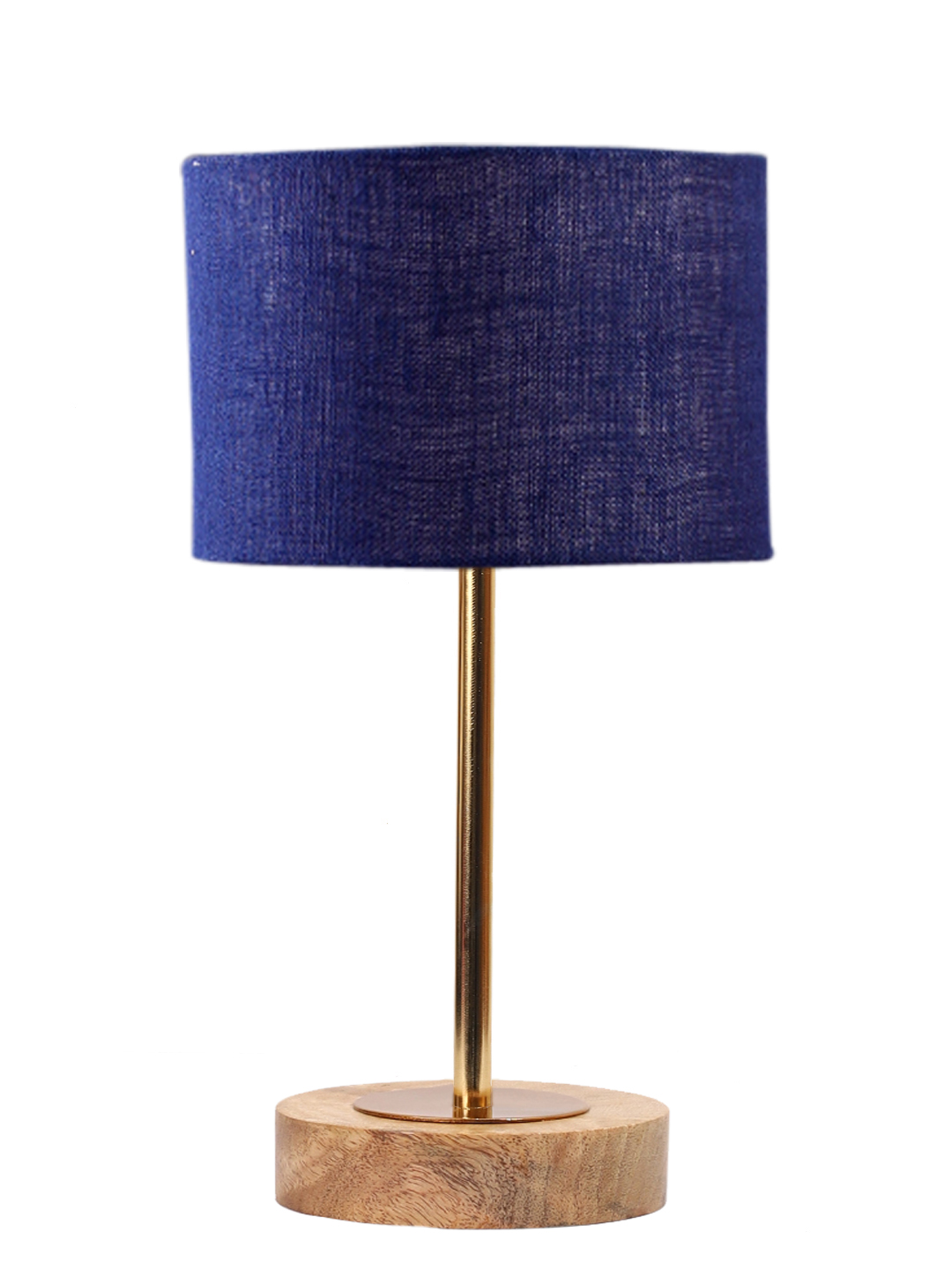 Ambika Home Luxury Premium Devansh Blue Jute table lamp with Natural Wood Base & Golden Pipe (7X17 inches)-13 Lamp with Blue Shade for Living Room, Bedroom & Hallway - Image 4