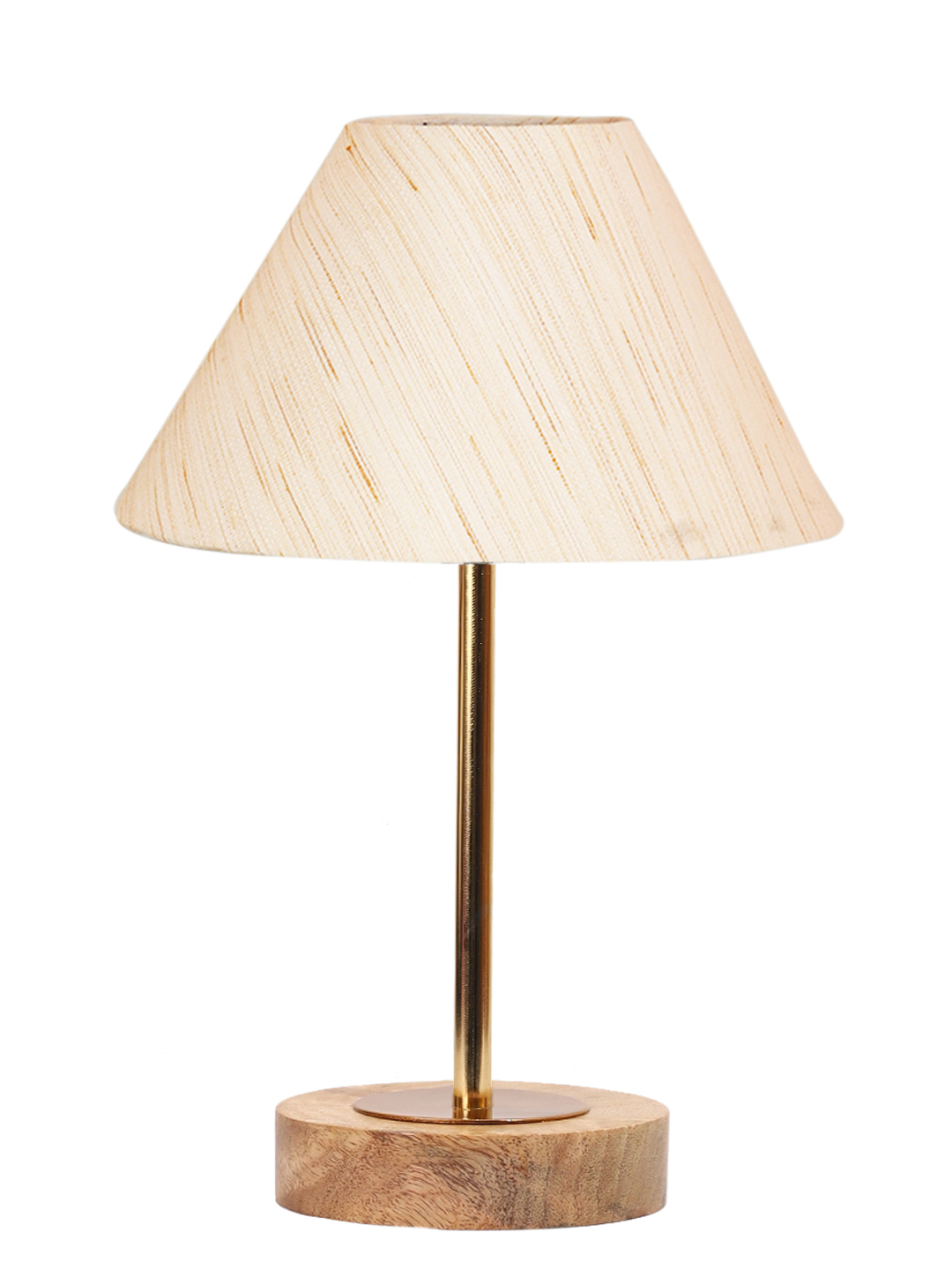 Ambika Home Luxury Premium Devansh off white cotton table lamp with Natural Wood Base & Golden Pipe (10X16.25 inches)-27 Lamp with off-white Shade for Living Room, Bedroom & Hallway - Image 4