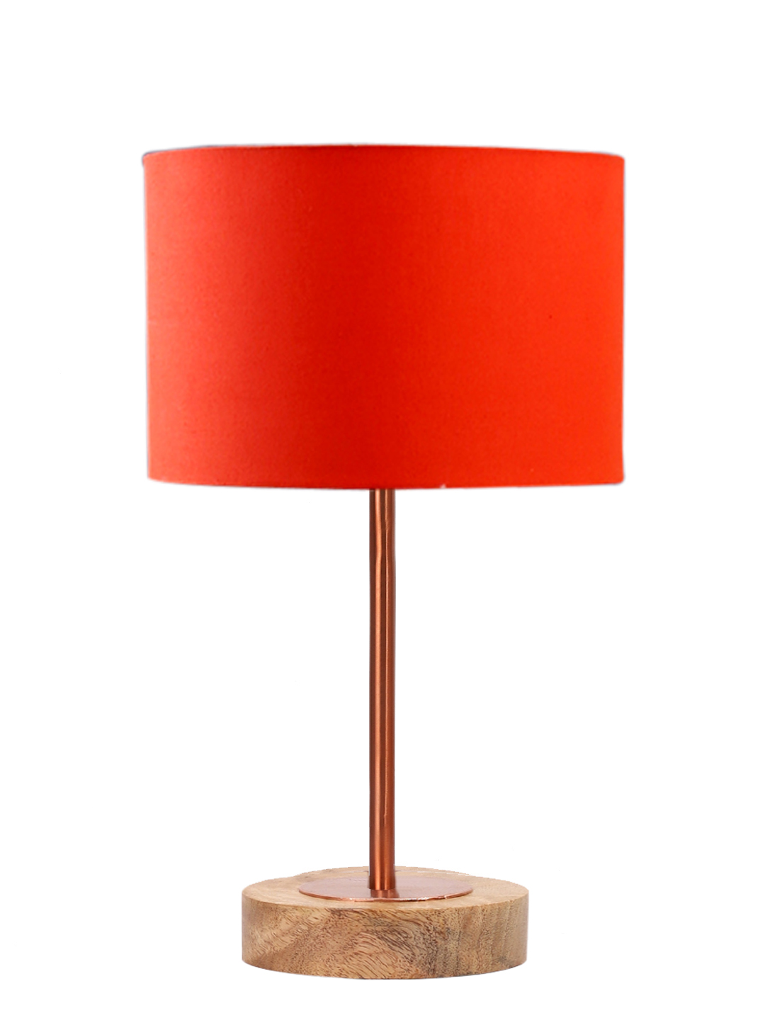 Ambika Home Luxury Premium Devansh Orange cotton table lamp with Natural Wood Base & Copper Pipe (7X17 inches)-5 Lamp with Orange Shade for Living Room, Bedroom & Hallway - Image 4