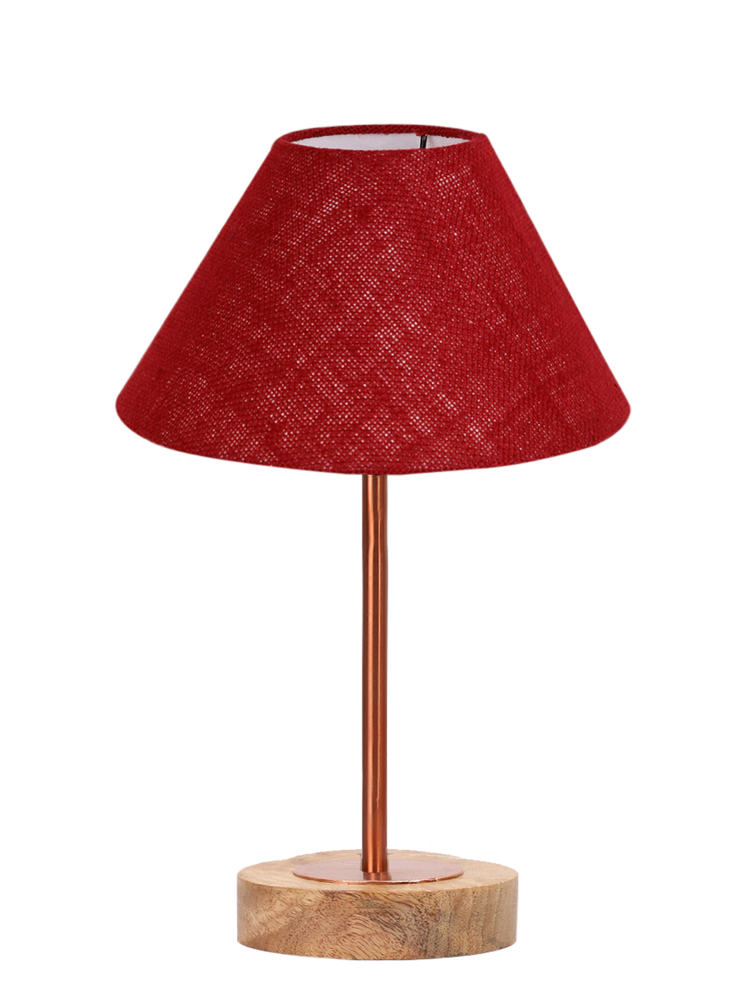 Ambika Home Luxury Premium Devansh Maroon Jute table lamp with g Natural Wood Base & Copper Pipe (10X16.25 inches)-36 Lamp with Maroon Shade for Living Room, Bedroom & Hallway - Image 4