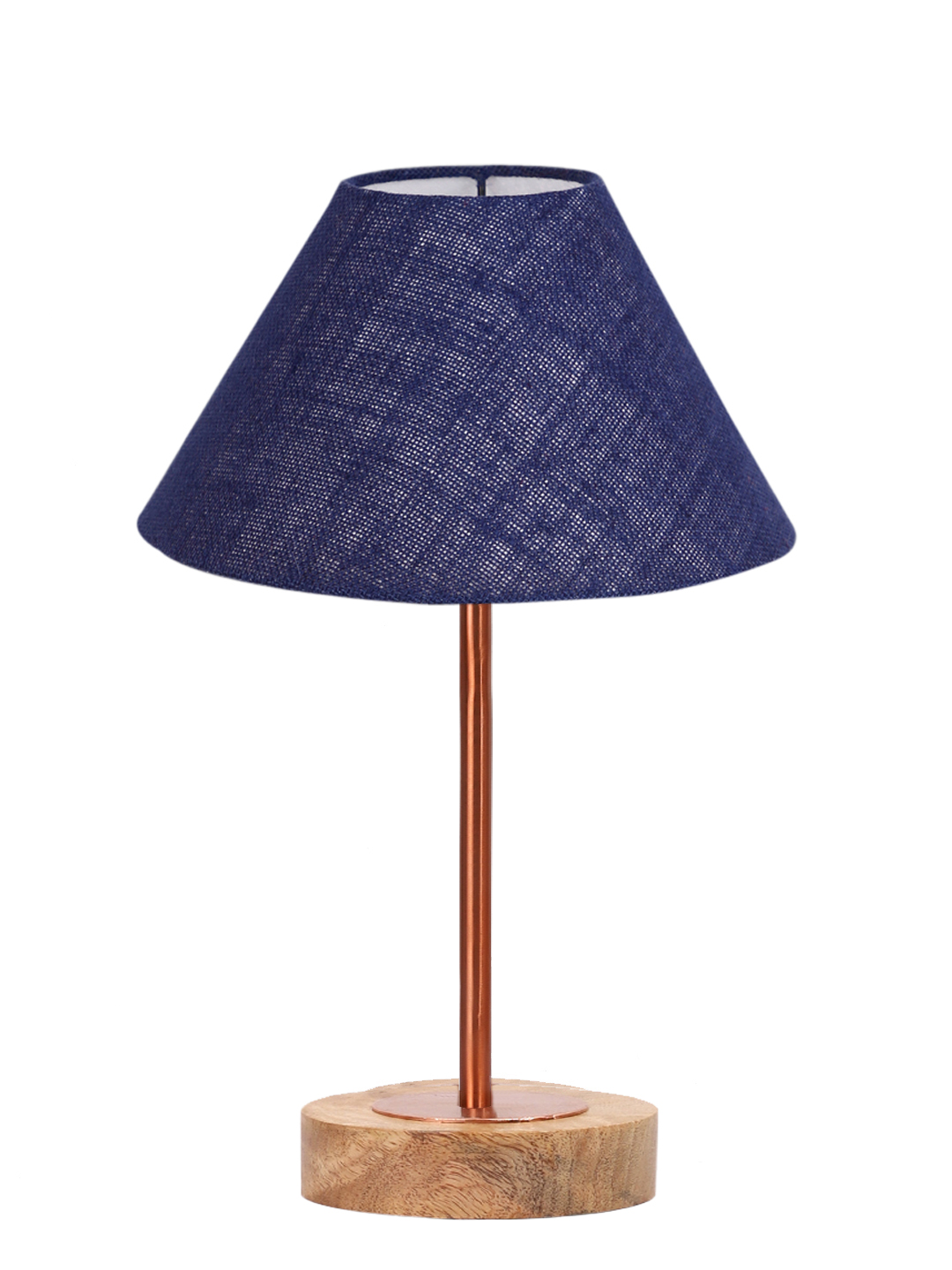 Ambika Home Luxury Premium Devansh Blue Jute table lamp with Natural Wood Base & Copper Pipe (10X16.25 inches)-37 Lamp with Blue Shade for Living Room, Bedroom & Hallway - Image 4