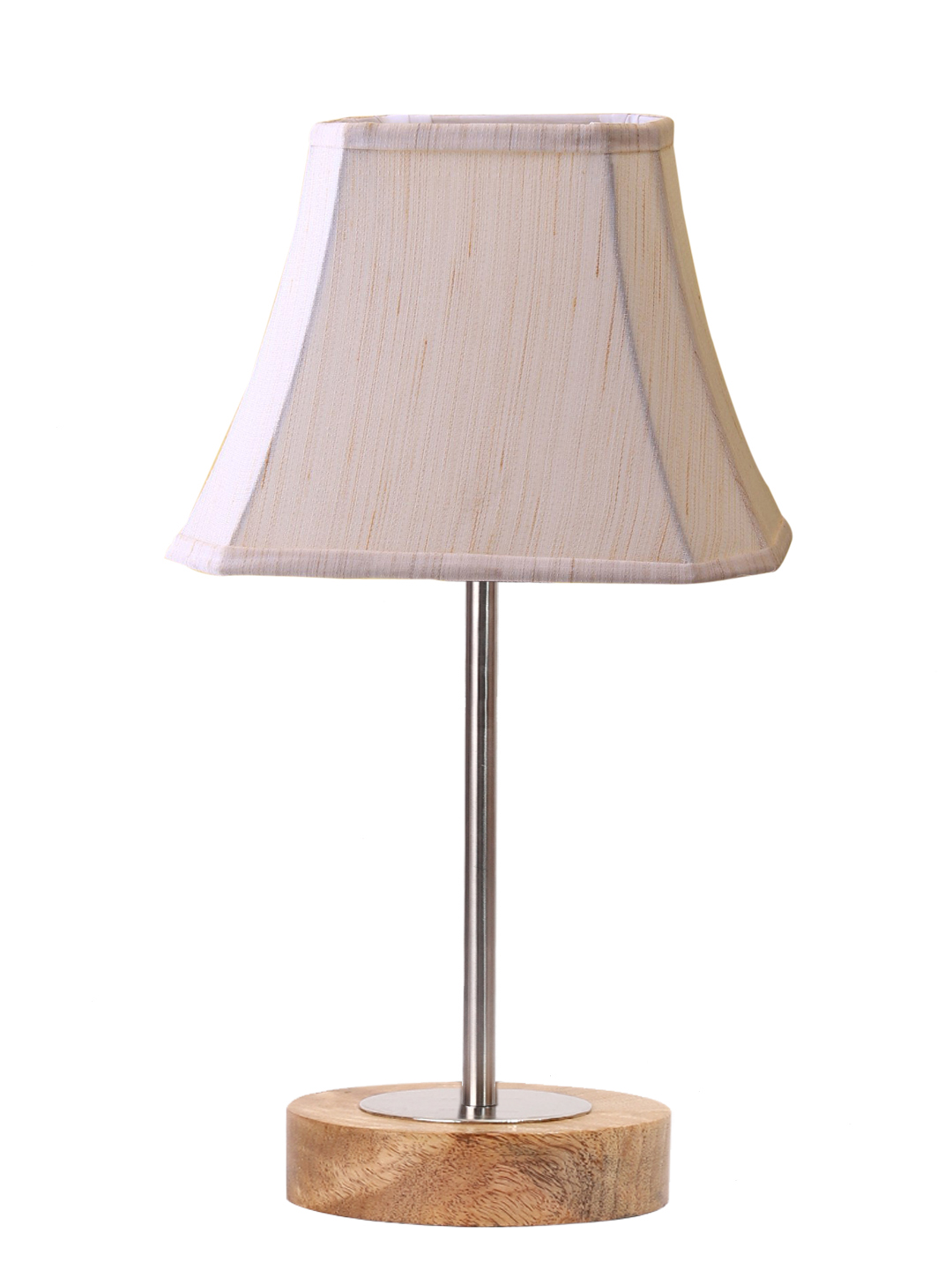 Ambika Home Luxury Premium Devansh Off-white cotton Vintage Curtain Pleated lamp with Natural Wood Base & Steel Pipe (12x17.75) Lamp with off-white Shade for Living Room, Bedroom & Hallway - Image 3