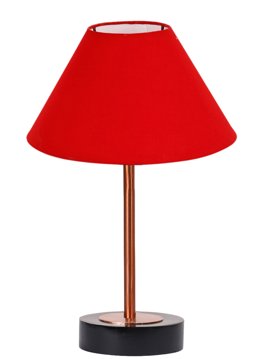 Ambika Home Luxury Premium Devansh Red cotton table lamp with Black wood base & Copper finish Metal (10X16.25 inches)-29 Lamp with Red Shade for Living Room, Bedroom & Hallway - Image 4