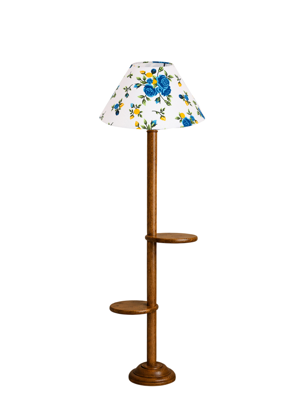 Ambika Home Multi cotton Conical shade with Double Shelf floor Lamp Modern Floor Lamp | Multi Cotton Shade, Wood Base | Luxury Living Room, Bedroom & Home Decor Lighting - Image 4