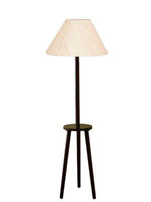 Premium Off-white Cotton Shade Floor Lamp with Wooden Shelf Stand for Living Room, Bedroom & Reading Corner | Modern Decorative Standing Lamp | Solid Wood Base | Elegant Home Lighting