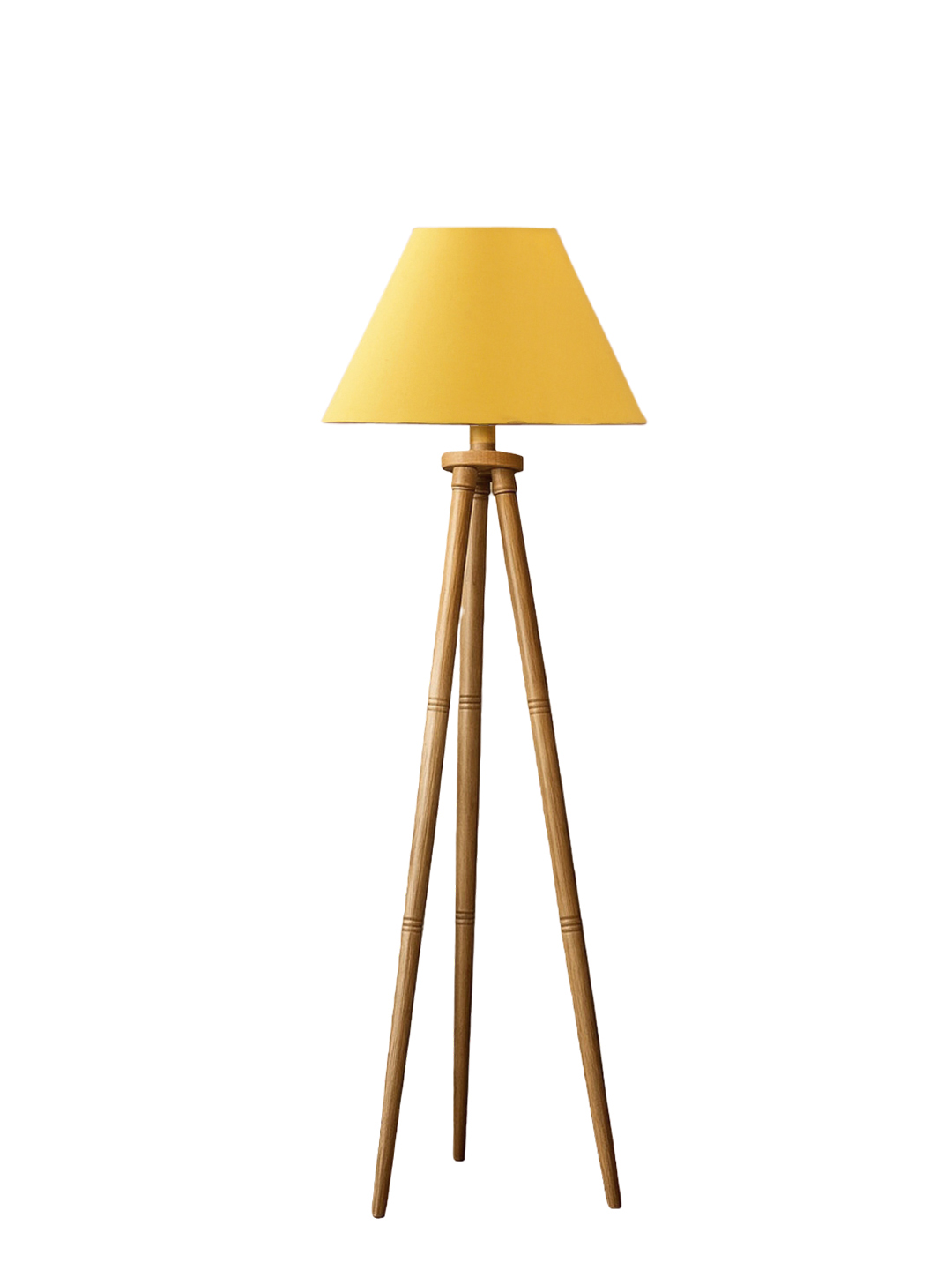 Yellow Cotton Conical Shade Wooden Tripod Floor Lamp for Living Room, Bedroom & Hotel Decor | Modern Standing Lamp with Natural Wood Base, E27 Holder, Ambient Lighting & Premium Home Decor - Image 8