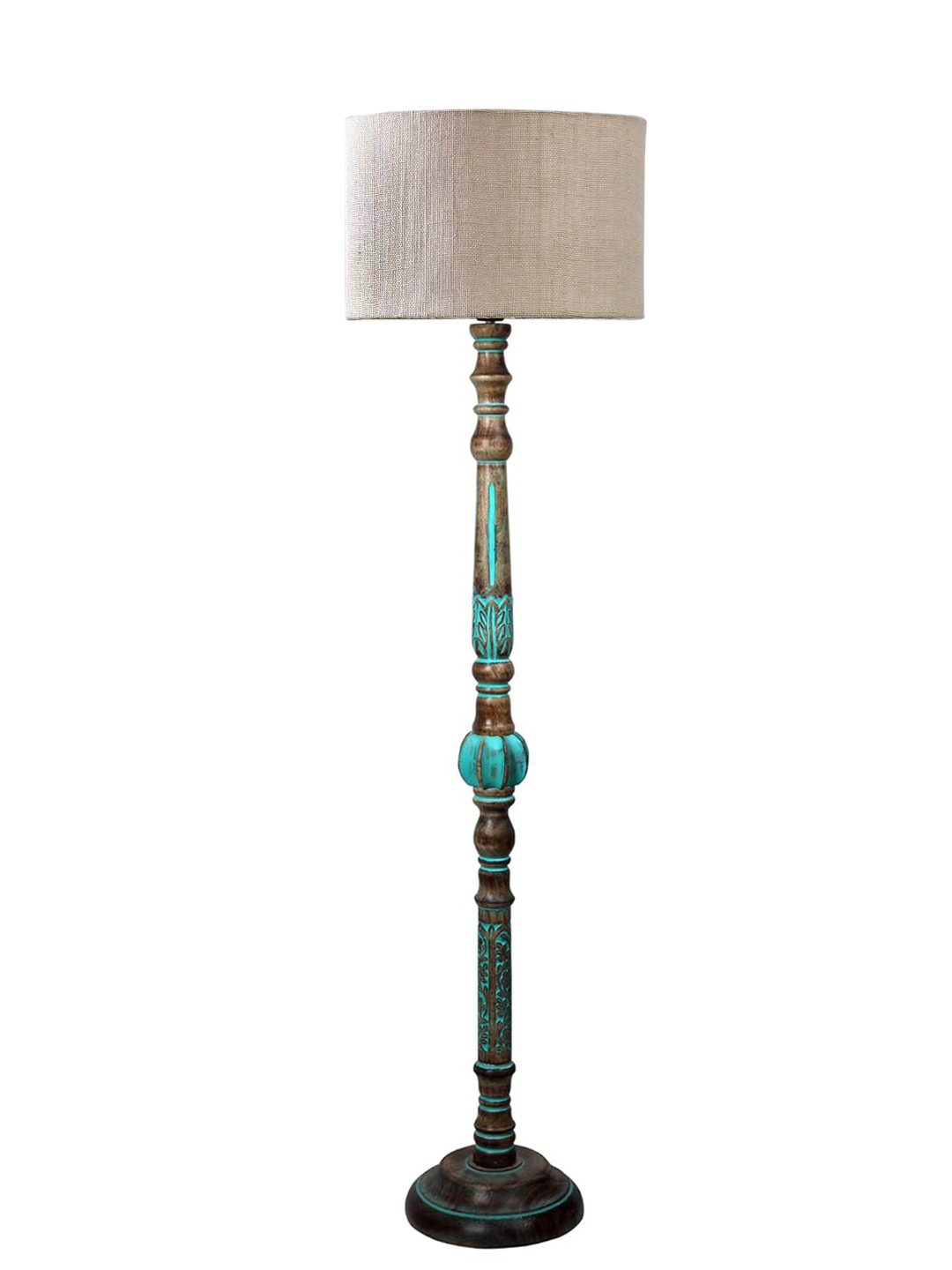 Ambika Home White Shade Wooden Floor Lamp for Living Room, Bedroom & Hallway | Modern Wood Standing Lamp | B22 Holder | Hotel & Guest Room Decor - Image 4