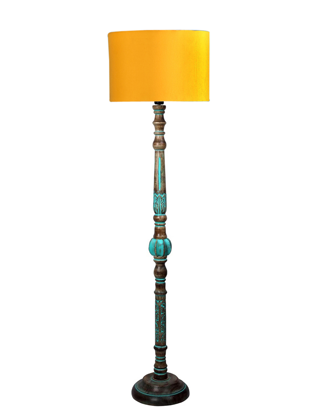 Ambika Home YELLOW Shade Wooden Floor Lamp for Living Room, Bedroom & Hallway | Modern Wood Standing Lamp | B22 Holder | Hotel & Guest Room Decor - Image 4