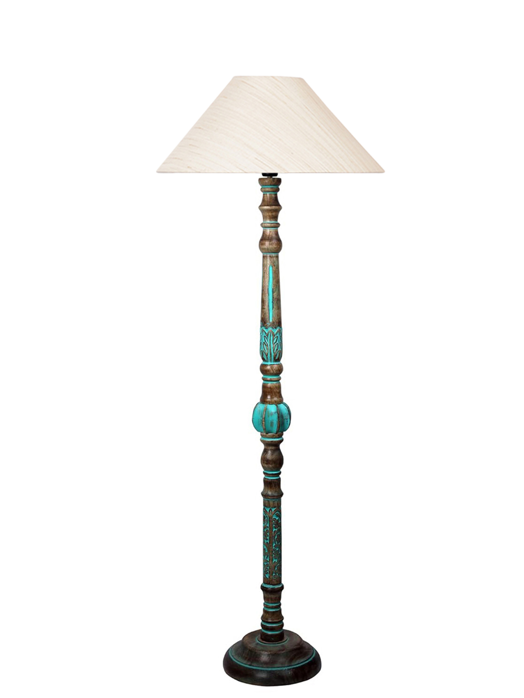 Ambika Home OFF-WHITE Shade Wooden Floor Lamp for Living Room, Bedroom & Hallway | Modern Wood Standing Lamp | B22 Holder | Hotel & Guest Room Decor - Image 4