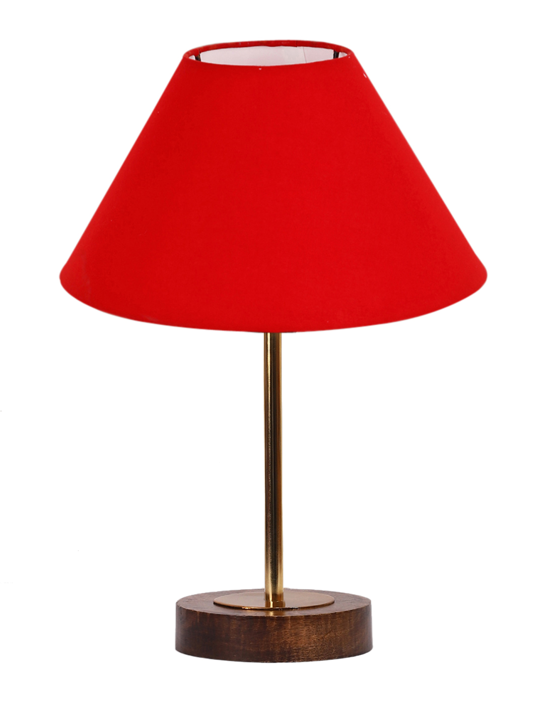 Ambika Home Luxury Premium Devansh Red cotton table lamp with Brown wood Base & Golden finish Metal (10X16.25 inches)-29 Lamp with Red Shade for Living Room, Bedroom & Hallway - Image 4