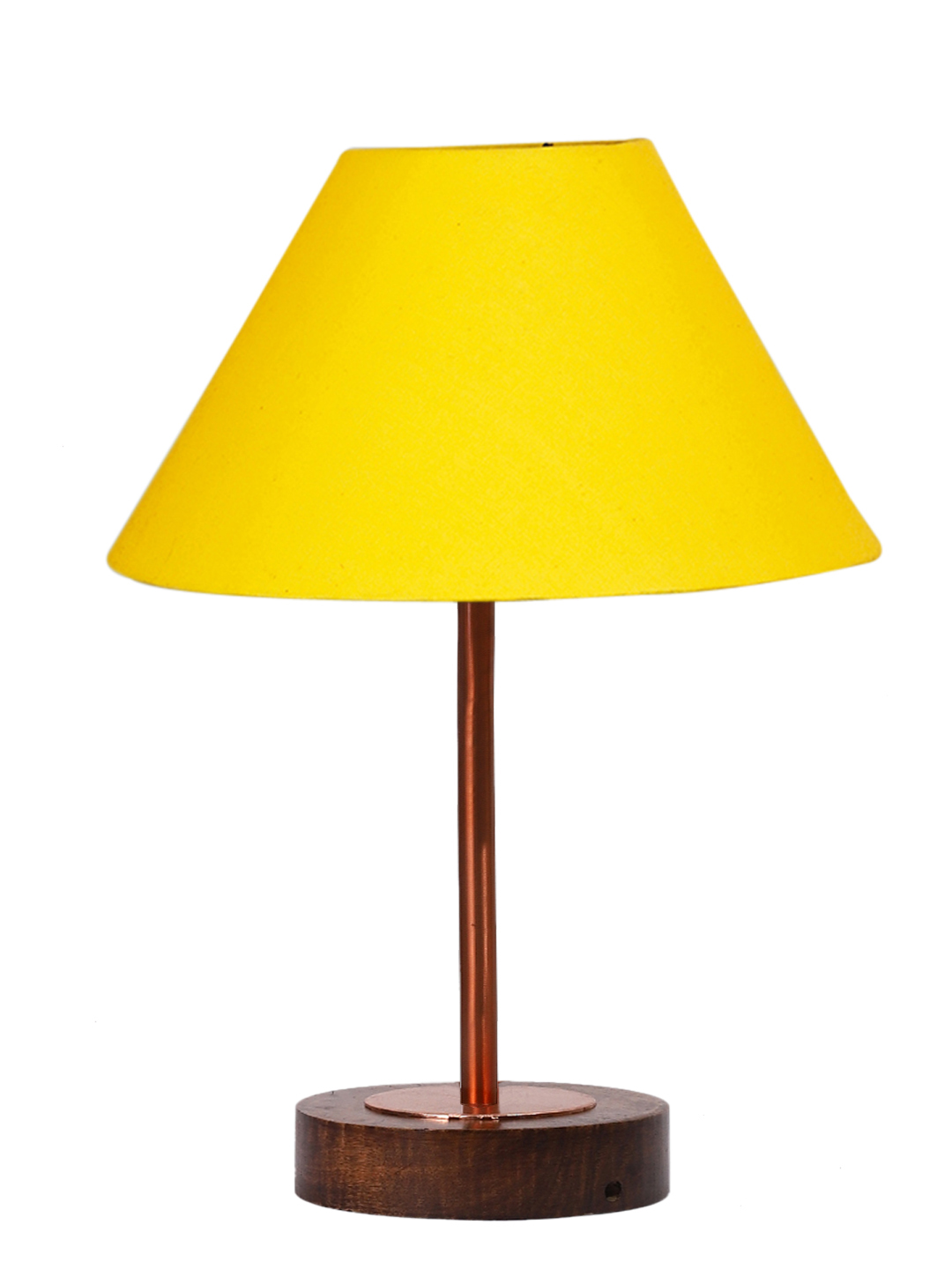 Ambika Home Luxury Premium Devansh Yellow cotton table lamp with Brown wood Base & Copper finish Metal (10X16.25 inches)-31 Lamp with Yellow Shade for Living Room, Bedroom & Hallway - Image 4