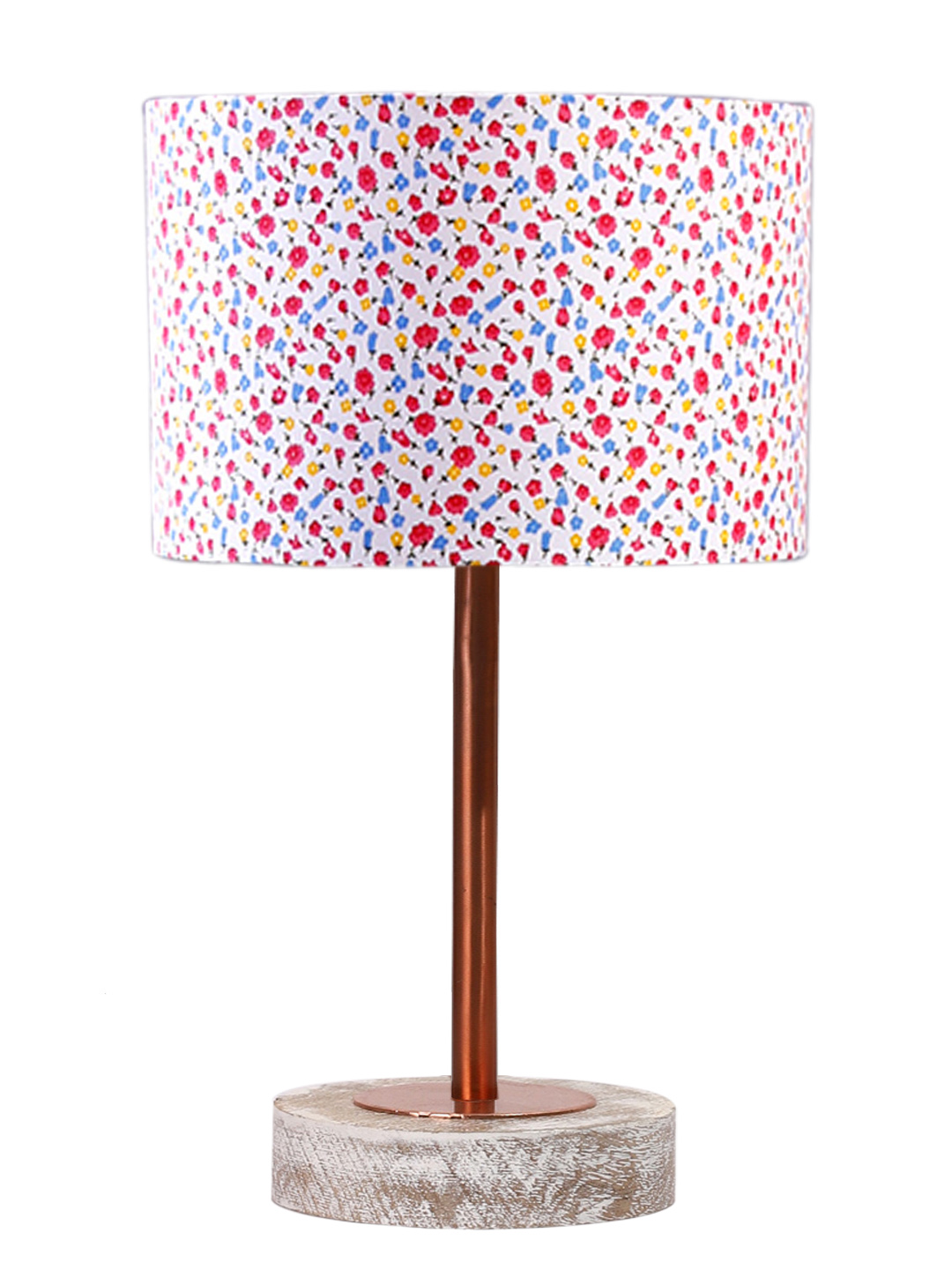 Ambika Home Luxury Premium Devansh Multicolor cotton table lamp with White Brushed Wood Base & Copper finish Metal (7X17 inches)-16 Lamp with Multicolor Shade for Living Room, Bedroom & Hallway - Image 4