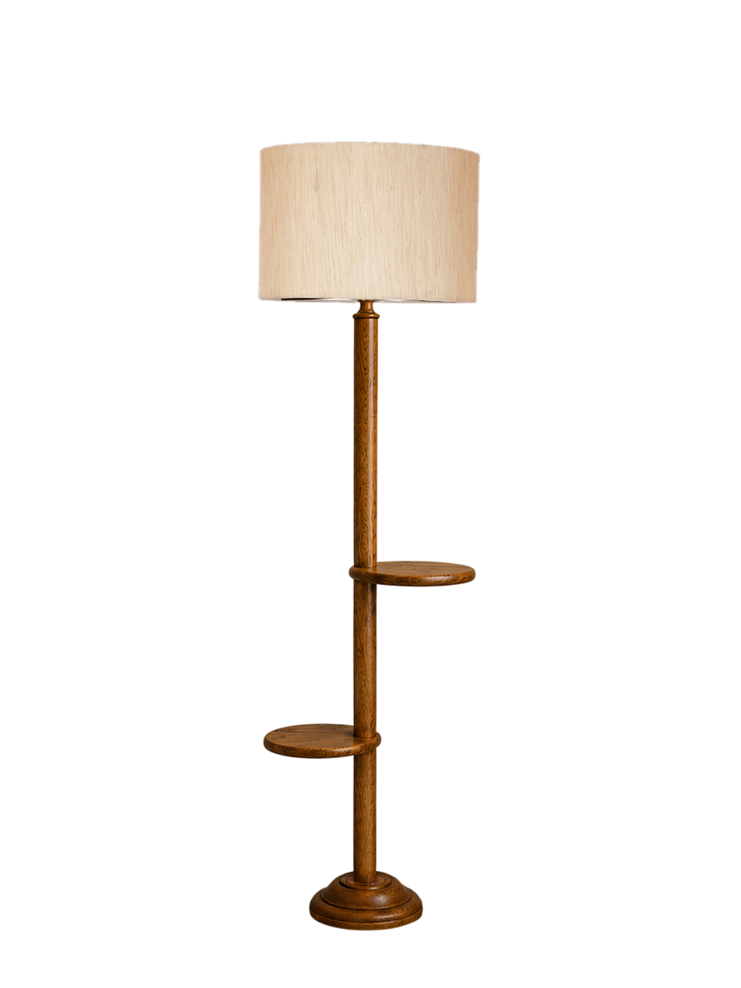 Ambika Home off-white cotton Drum shade with Double Shelf floor Lamp Modern Floor Lamp | Off-white Cotton Shade, Wood Base | Luxury Living Room, Bedroom & Home Decor Lighting - Image 4