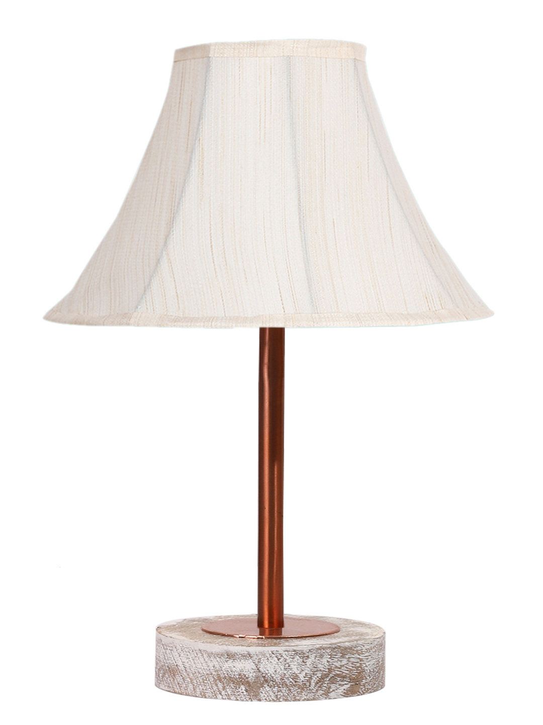 Ambika Home Luxury Premium Devansh Off-white cotton Vintage lamp with White Brushed Wood Base & Copper finish Metal (12x17.75) Lamp with off-white Shade for Living Room, Bedroom & Hallway - Image 4
