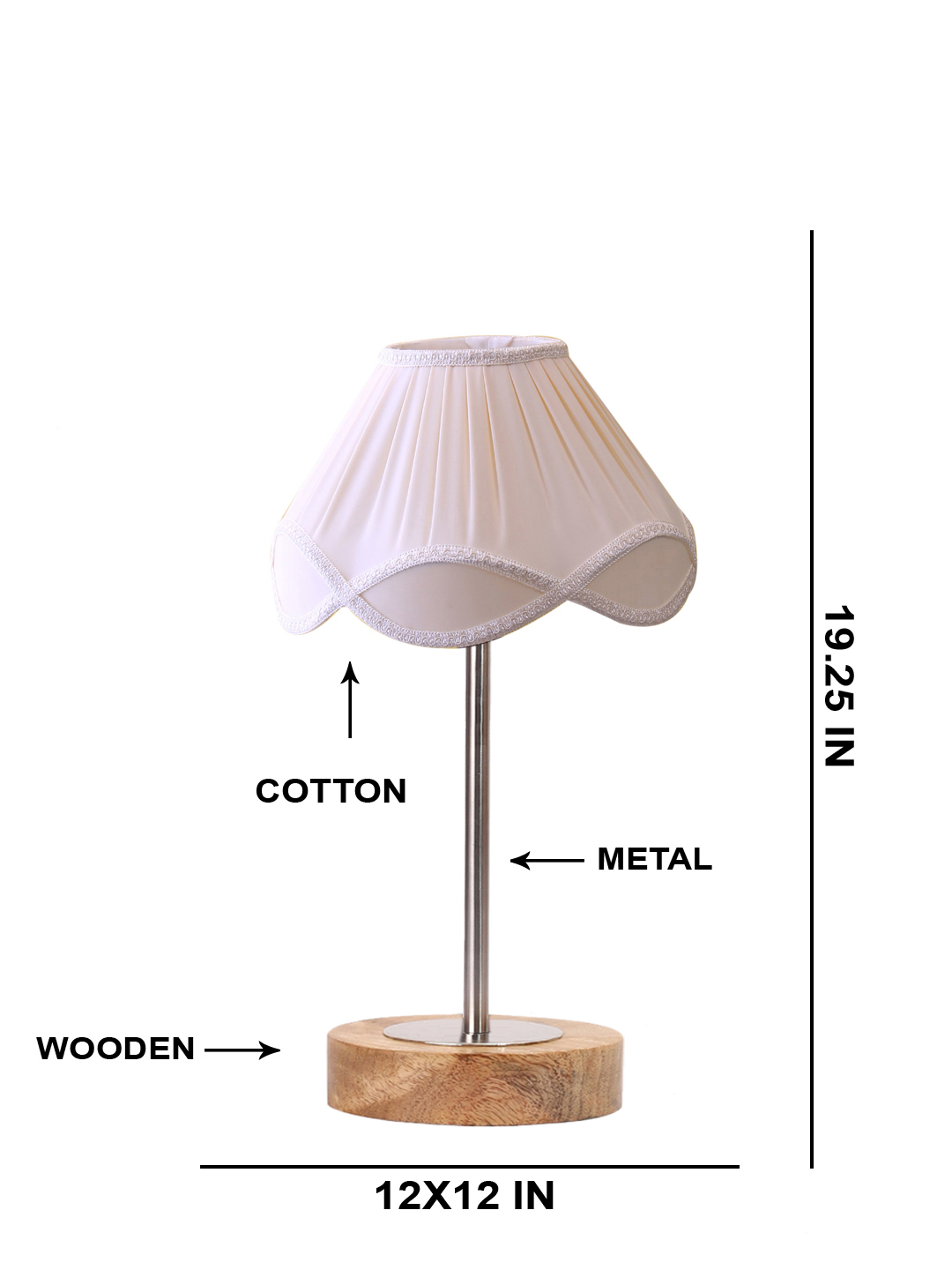 Ambika Home Luxury Premium Devansh Off-white cotton Vintage lamp with Natural Wood Base & Steel Pipe (12x19.25) Lamp with off-white Shade for Living Room, Bedroom & Hallway - Image 4